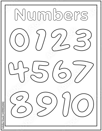 
Hand drawn vector of numbers coloring page, numerical digits

