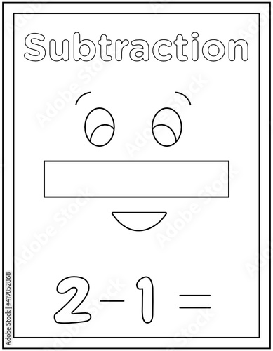 
Hand drawn vector of subtraction coloring page, numerical digits

