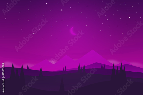 Photography flat landscape clear sky at night beautiful with mountains
