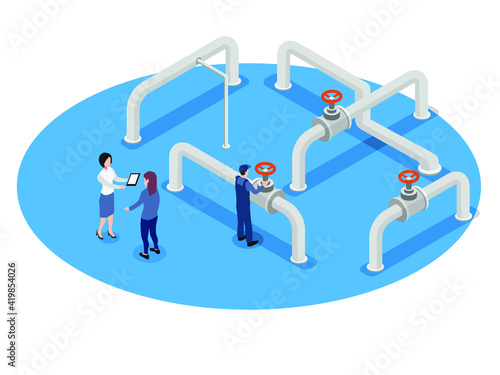 Steel pipes 3D isometric vector concept for banner, website, illustration, landing page, flyer, etc