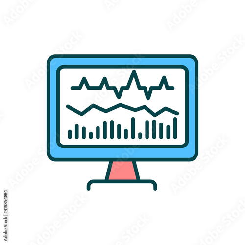 Neurofeedback RGB color icon. Monitoring brain functions self-regulation. Non-invasive treatment. Therapy for autism, brain disorders. Neurotherapy. Measuring brainwaves. Isolated vector illustration