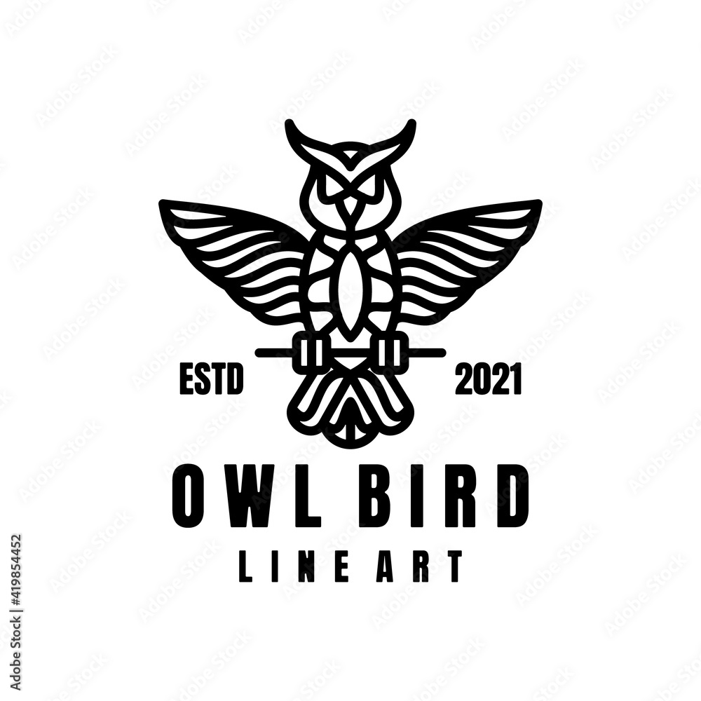 Logo Design Vector is created in the style of line art which forms Owl Birds Logo Design Vector is created in the style of line art which forms Owl Birds