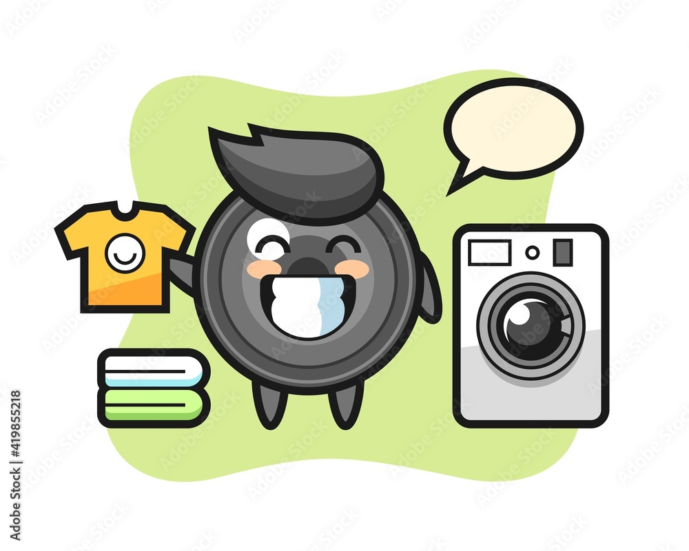 Mascot cartoon of camera lens with washing machine