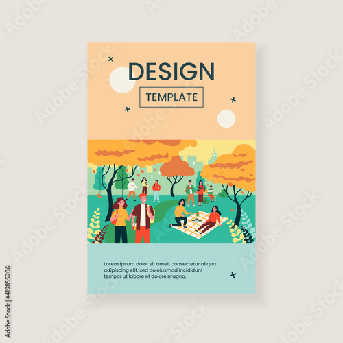 Students enjoying leisure time in campus. Young people walking among trees with pink blossoms flat vector illustration. Spring, leisure, sakura concept for banner, website design or landing web page