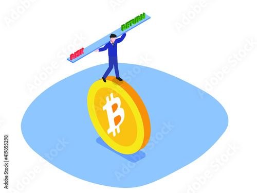 Bitcoin profit and risk management 3D isometric vector concept for banner, website, illustration, landing page, flyer, etc
