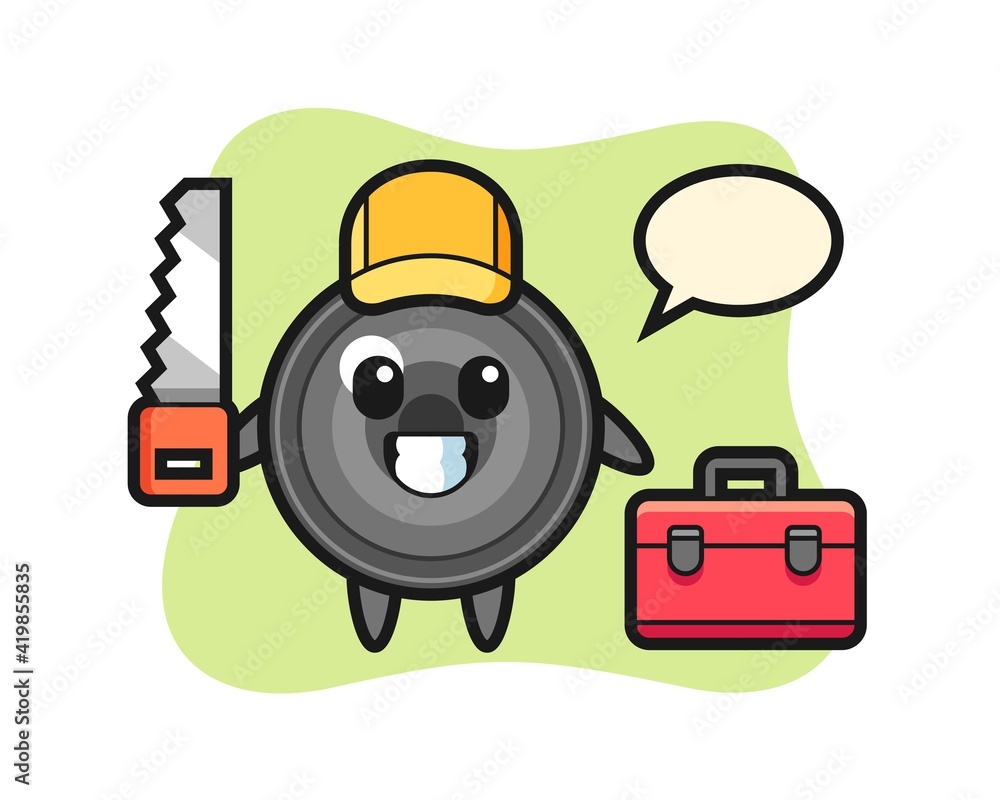 Fototapeta premium Illustration of camera lens character as a woodworker