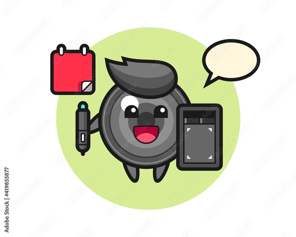 Illustration of camera lens mascot as a graphic designer Illustration of camera lens mascot as a graphic designer