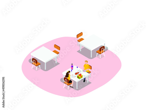 Couple dinner 3D isometric vector concept for banner, website, illustration, landing page, flyer, etc