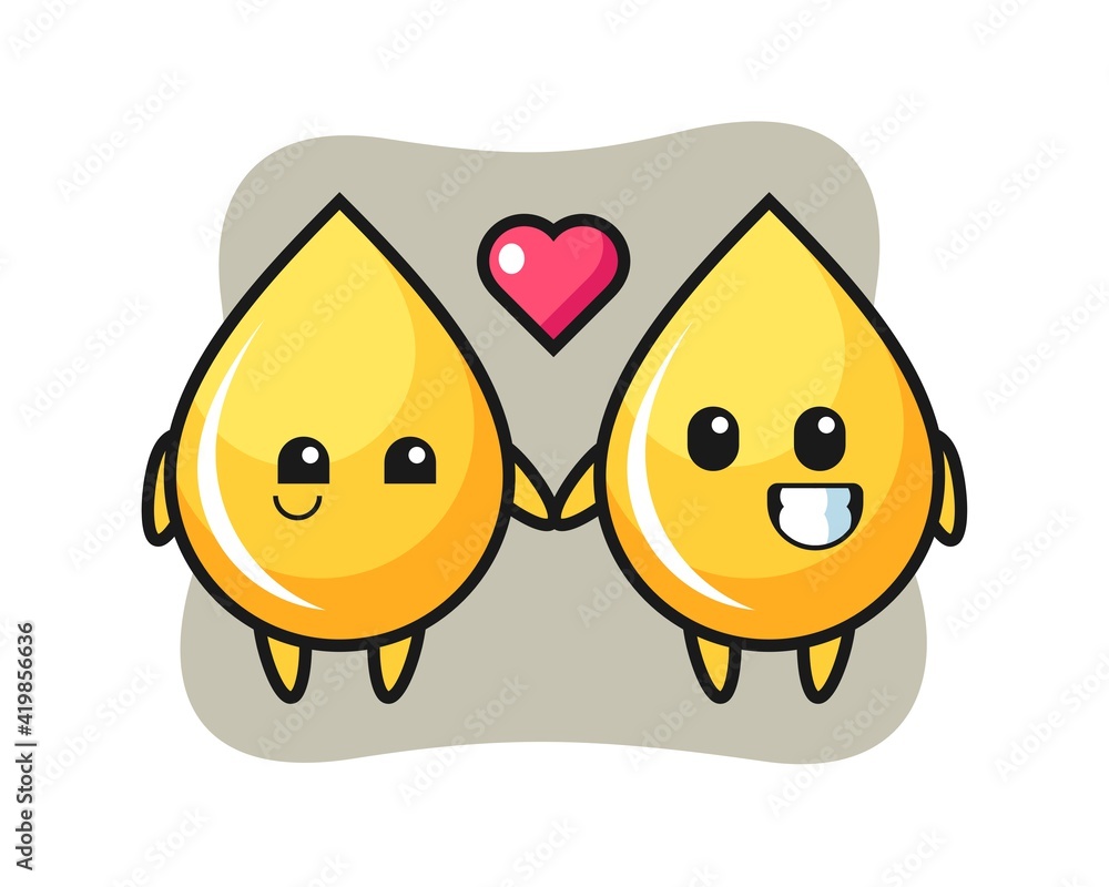 Honey drop cartoon character couple with fall in love gesture