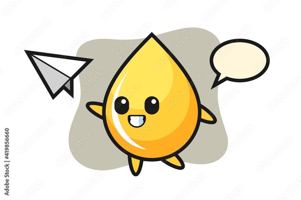 Honey drop cartoon character throwing paper airplane