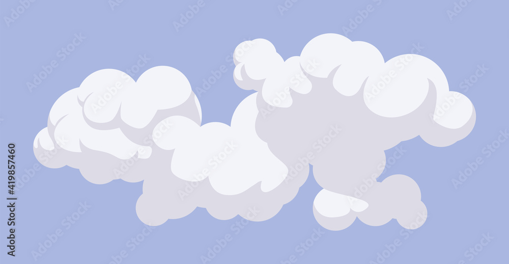 Cloud floating calm in the atmosphere, clear light blue sky. Good weather, heaven, beautiful peaceful day, cute meteorology sign. Vector flat style cartoon illustration, daytime background