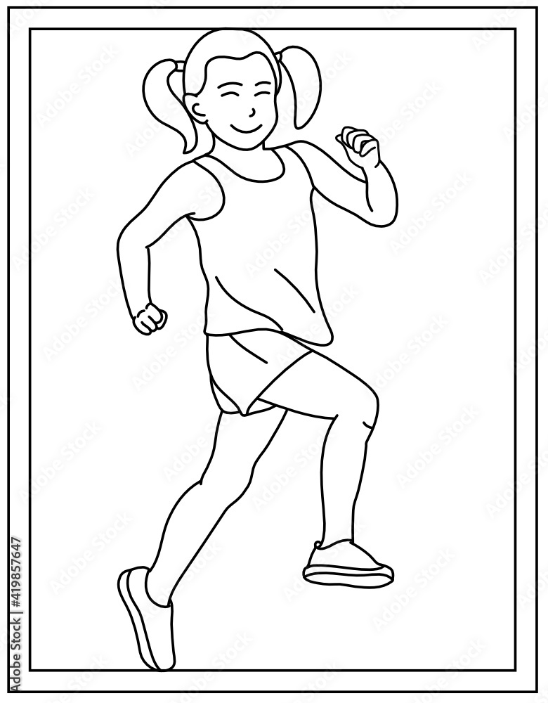 Fototapeta premium Jogging drawing in coloring page design template