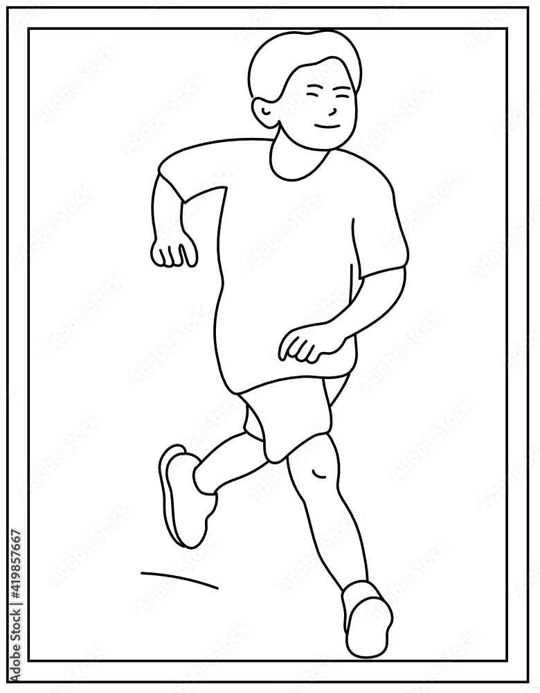 Ung dame Bror Hykler Jogging drawing in coloring page design template Stock Vector | Adobe Stock