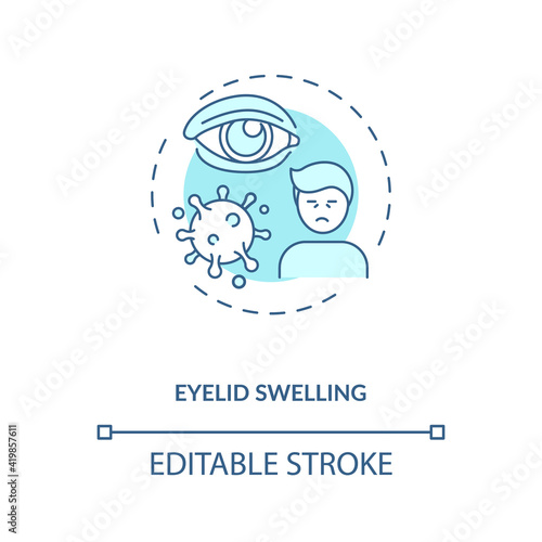 Eyelid swelling concept icon. Emergency eye exam reasons. Infection and trauma results for body seeing organs idea thin line illustration. Vector isolated outline RGB color drawing. Editable stroke