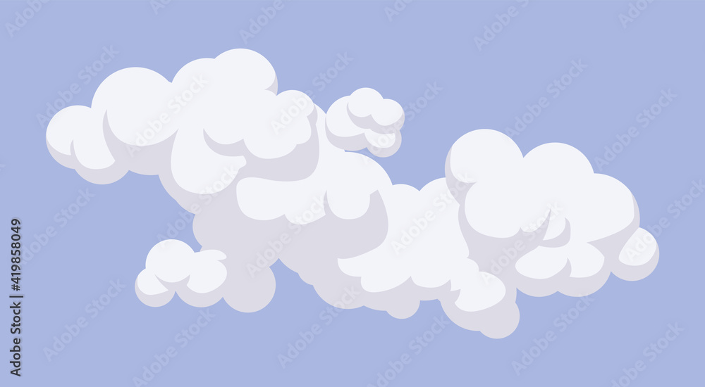 Cloud floating in the atmosphere, clear light blue sky. Good weather, heaven, beautiful peaceful day, cute meteorology sign. Vector flat style cartoon illustration, daytime background