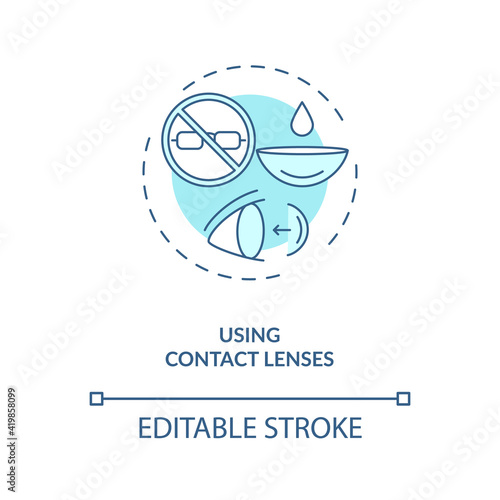 Using contact lenses concept icon. Dry eye causes. Special item for giving posibility to see well again idea thin line illustration. Vector isolated outline RGB color drawing. Editable stroke