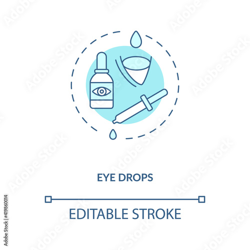 Eye drops concept icon. Eye diseases treatment methods. Drops used as ocular route to reduce eye pain idea thin line illustration. Vector isolated outline RGB color drawing. Editable stroke