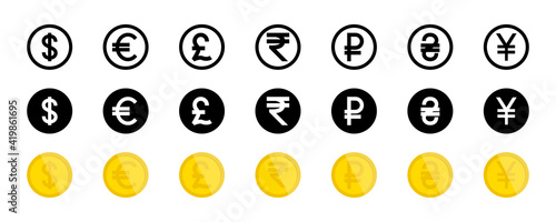 Currency vector icons. World money symbols collection. Currency icons, isolated. Vector illustration