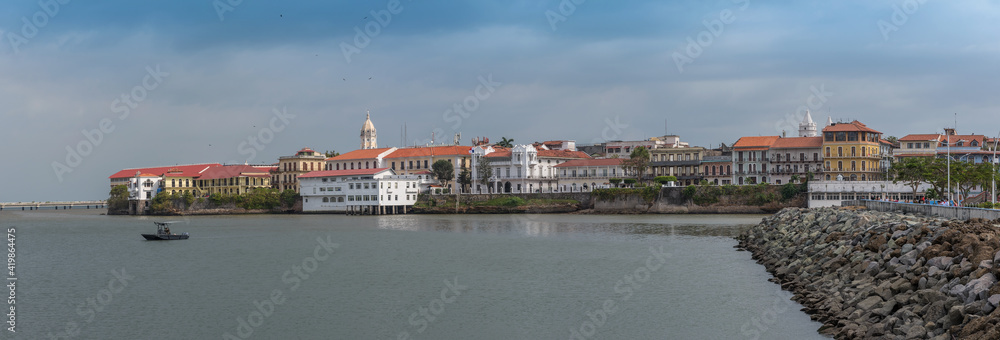 View of the colonial buildings of Casco Viejo, the historic district of Panama City