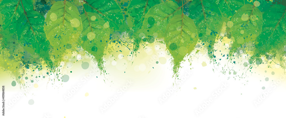 Vector abstract green leaves border. Grungy nature background. - obrazy, fototapety, plakaty 