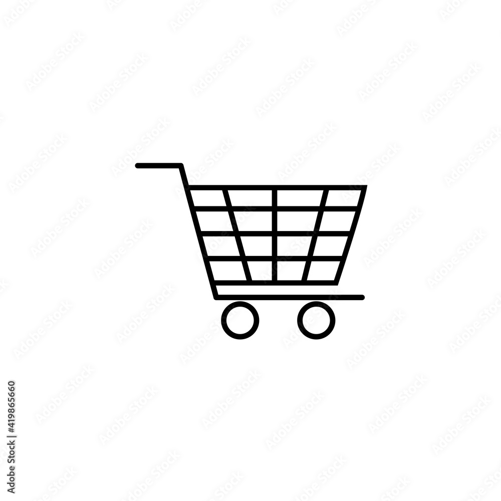 Shopping cart icon in flat style. Trolley vector illustration on white isolated background. Basket business concept.