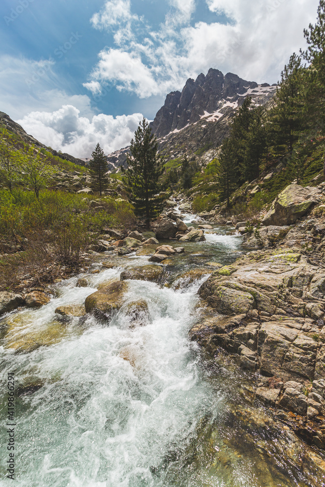 Mountain river valley landscape in Corsica national park Mountain river valley landscape in Corsica national park