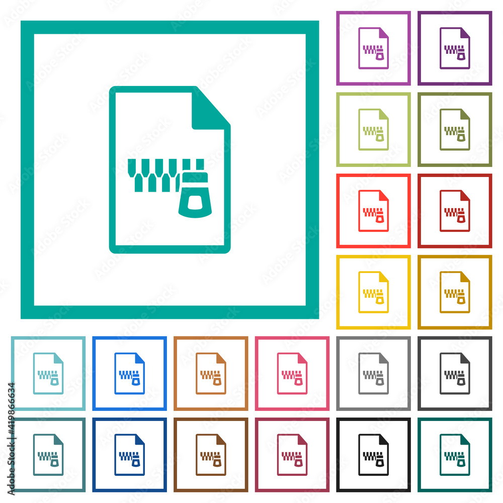 Zipped document flat color icons with quadrant frames Zipped document flat color icons with quadrant frames