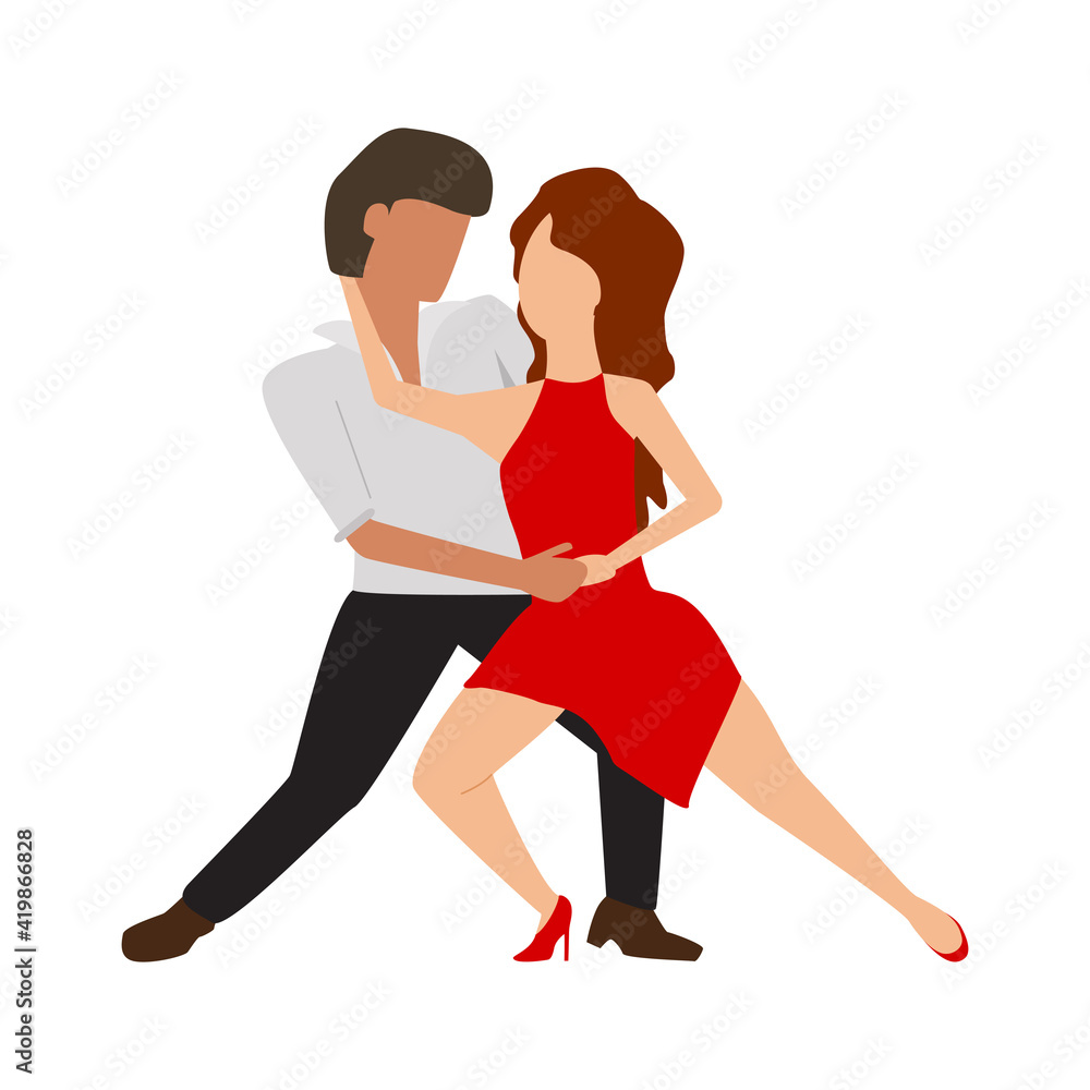Cartoon flat lovely couple dancing the tango. Passionate couple dancing the tango for your creative design. Vector Illustration Cartoon flat lovely couple dancing the tango. Passionate couple dancing the tango for your creative design. Vector Illustration