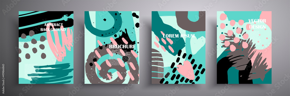 Vector graphic geometric design. A collection of cool monochrome covers. Abstract forms of composition for book covers, posters, flyers, magazines, business annual reports, music albums.