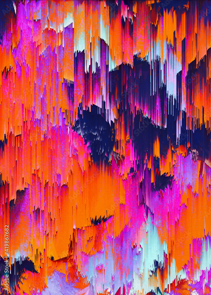 Fototapeta premium Abstract Colorful Glitch Geometrical Artwork Poster,Abstract Graphical Painting Art Background Texture,Modern Conceptual Art,Synthwave Aesthetic Vaporwave Poster Print,3D Rendering, 3D Illustration