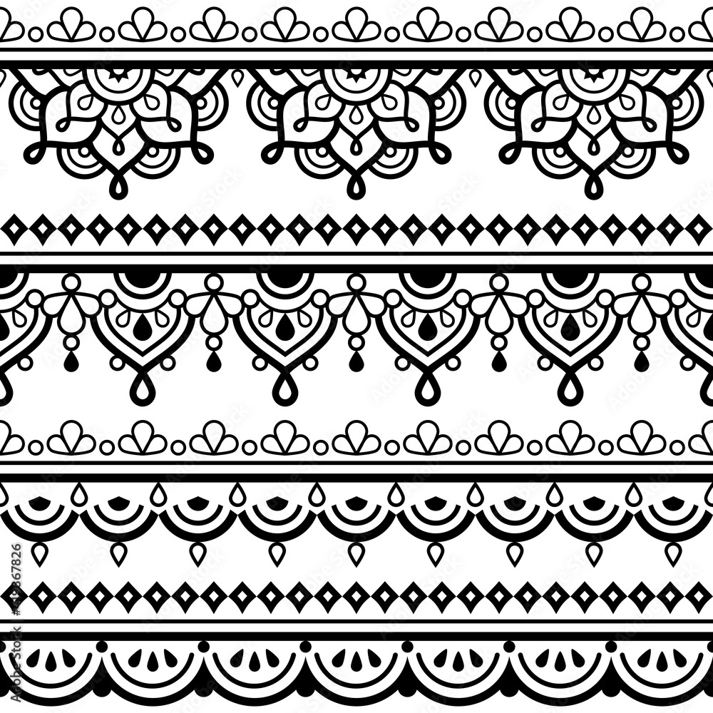 Mehndi - Indian henna tattoo style vector seamless pattern with mandalas - textile or fabric print design