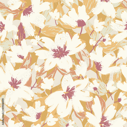 floral seamless pattern in light colors with hand drawn abstract flowers