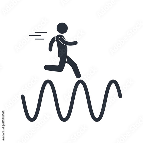 Financial fluctuations and a businessman on the crest of the economic wave. Anticipate the economic situation. Business forecasting. Vector illustration isolated on white background.