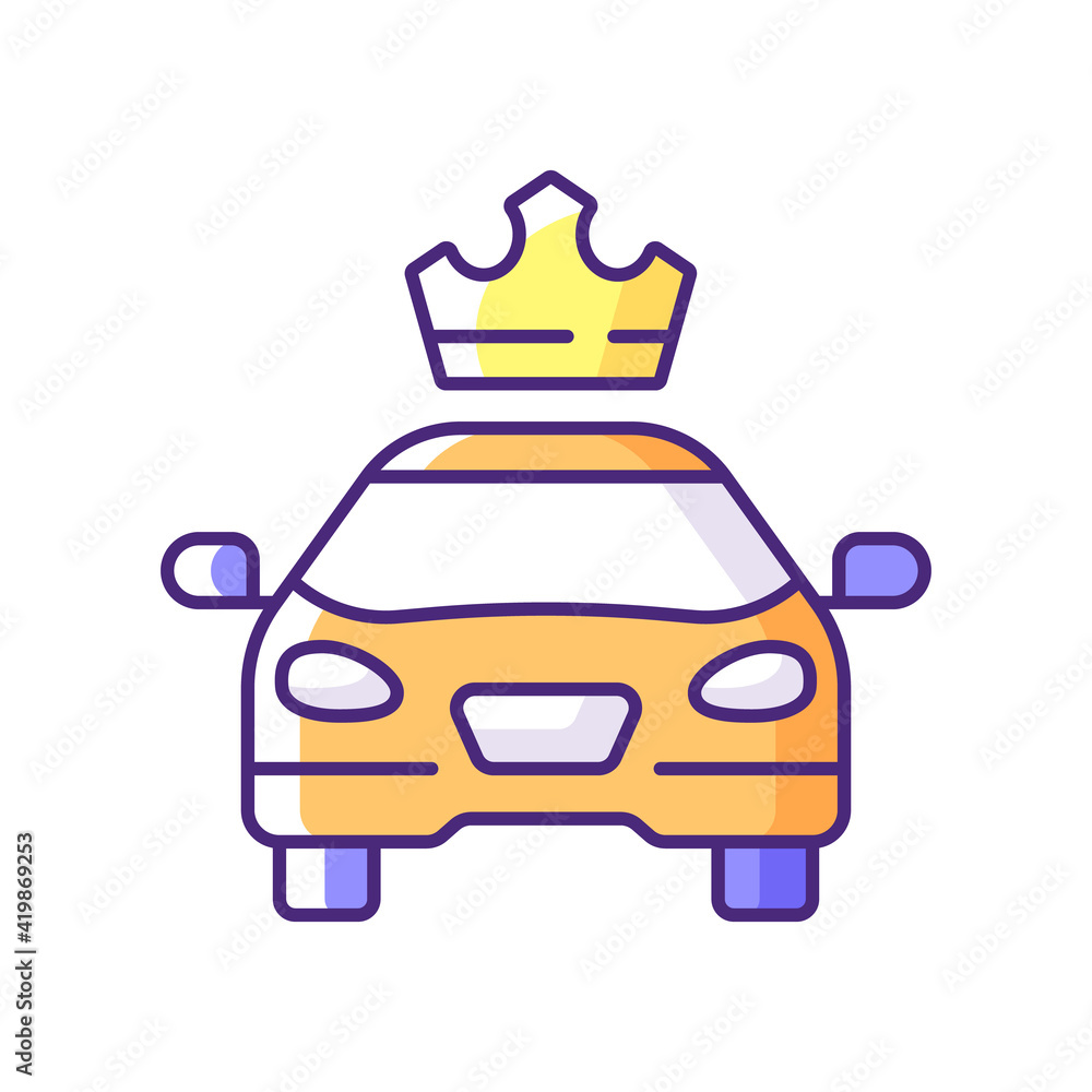 Premier cars RGB color icon. Service for ordering premium taxis. Comfortable ride. Convenient service for ordering car. Reservation of passenger cars. Luxury cab. Isolated vector illustration