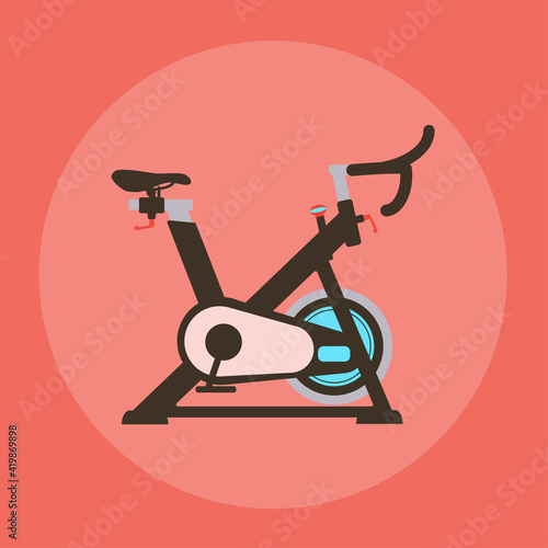 Cycling exercise machine, exercise bike, logo icon, on a pink background. Cycle Studio. Vector illustration