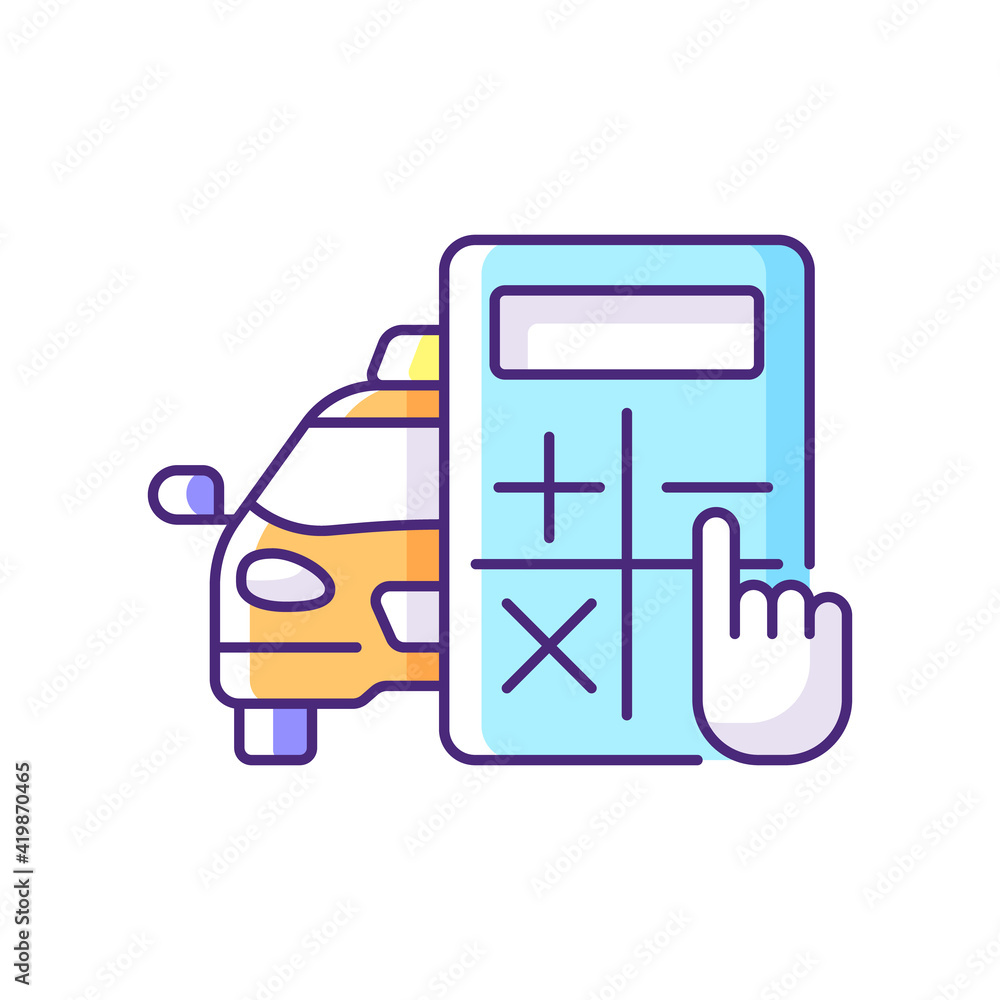 Rate estimator RGB color icon. Car and calculator. Estimation of the taxi  fare. Fixed rate. Convenient service for ordering car. Cost estimate. Cheap  taxi service. Isolated vector illustration Stock Vector | Adobe
