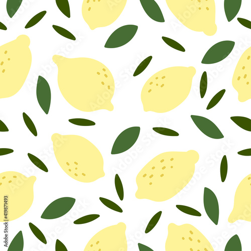 Seamless pattern with lemons and leaves