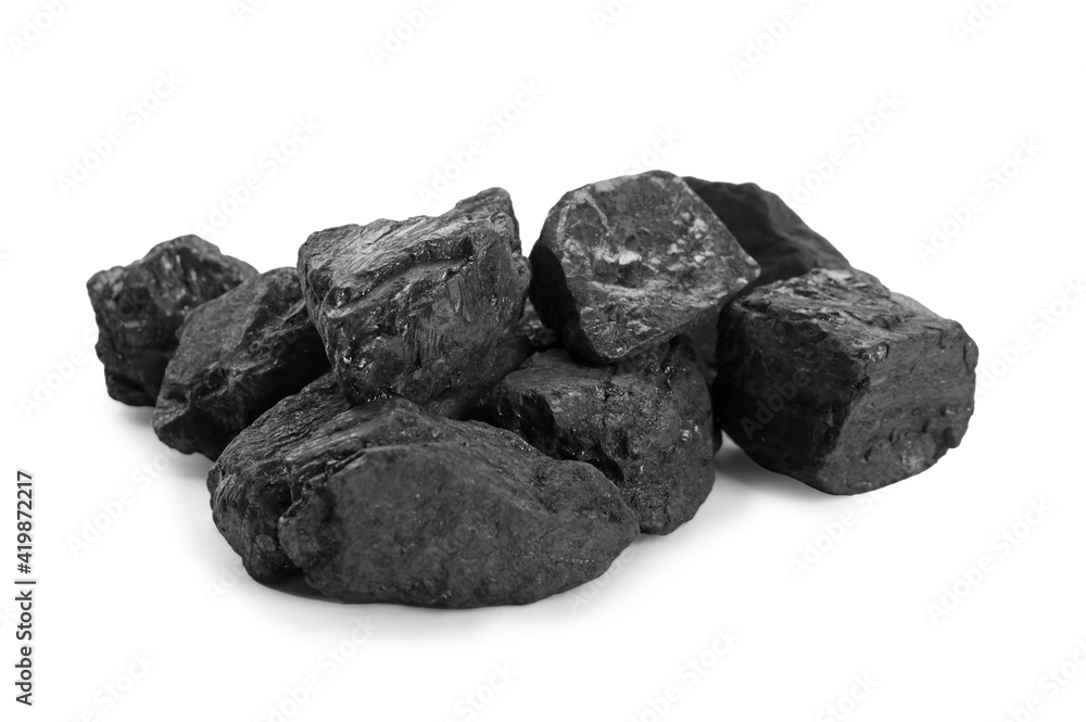 Pieces of coal isolated on white. Mineral deposits Pieces of coal isolated on white. Mineral deposits