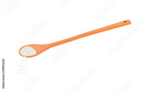 A spoonful of salt vector stock illustration. Cooking recipe. Add 1 teaspoon of sugar. Close-up. Isolated on a white background.