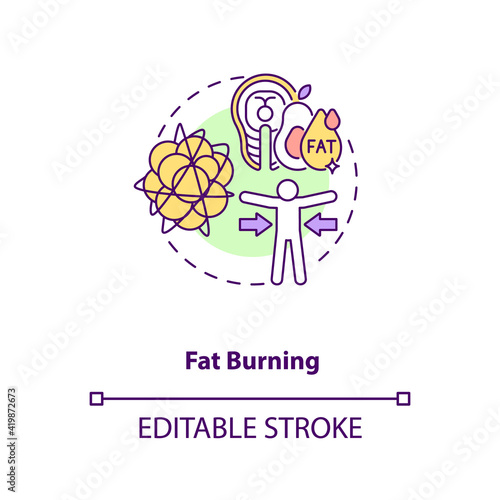 Fat burning concept icon. Diet and fitness. Weight loss. Healthy eating. Intermittent fasting benefit idea thin line illustration. Vector isolated outline RGB color drawing. Editable stroke