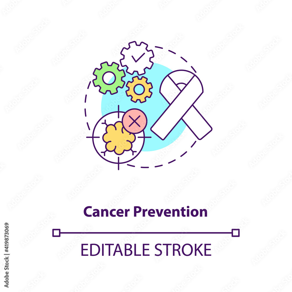Obraz premium Cancer prevention concept icon. Health care. Oncology treatment. Intermittent fasting benefits idea thin line illustration. Vector isolated outline RGB color drawing. Editable stroke