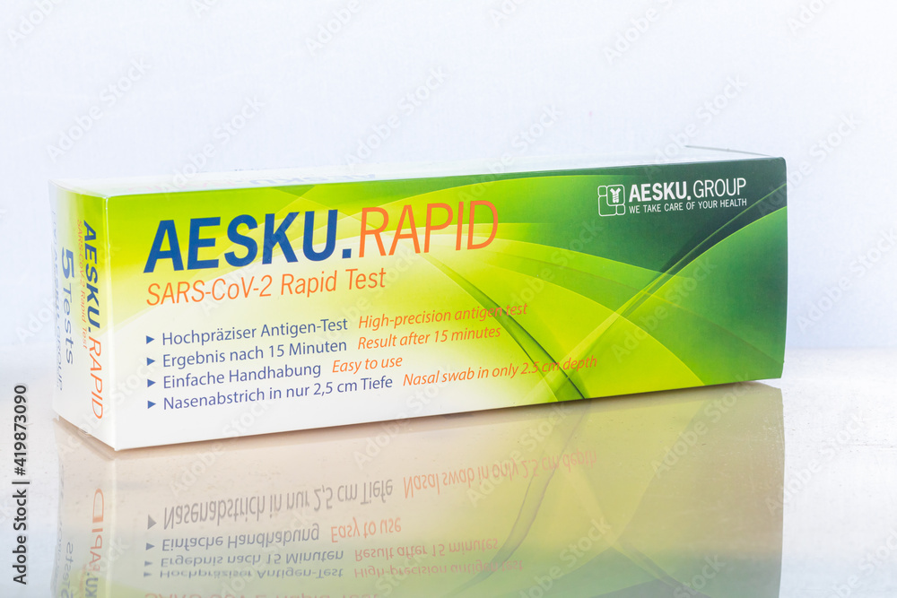 Neckargemuend, Germany March 12, 2021 Package of Covid19 Ag rapid