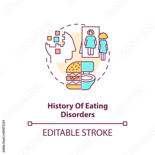 History of eating disorders concept icon. Anorexia and bulimia. Intermittent fasting precaution idea thin line illustration. Vector isolated outline RGB color drawing. Editable stroke