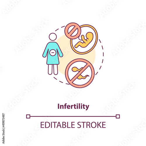 Infertility concept icon. Male and female problems with fertility. Intermittent fasting precaution idea thin line illustration. Vector isolated outline RGB color drawing. Editable stroke