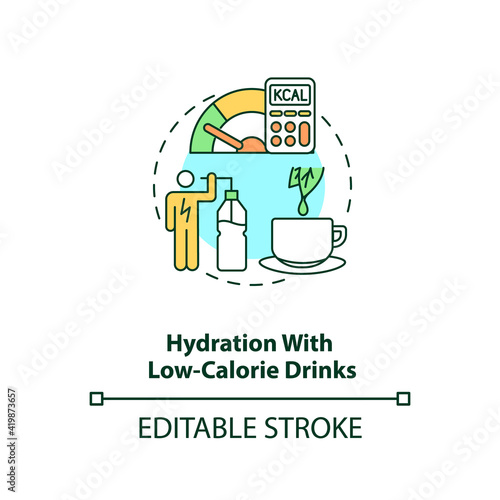 Hydration with low calorie drinks concept icon. Weight loss. Nutrition and fitness. Intermittent fasting idea thin line illustration. Vector isolated outline RGB color drawing. Editable stroke