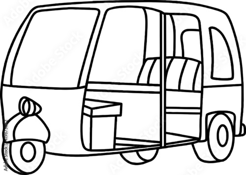 Auto rickshaw linear icon. Thin line illustration. Tuk tuk. Contour symbol. Vector isolated outline drawing. Editable stroke