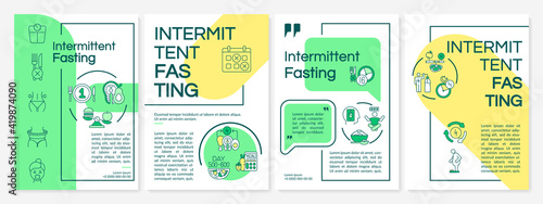 Intermittent fasting diet brochure template. Healthy eating. Flyer, booklet, leaflet print, cover design with linear icons. Vector layouts for magazines, annual reports, advertising posters