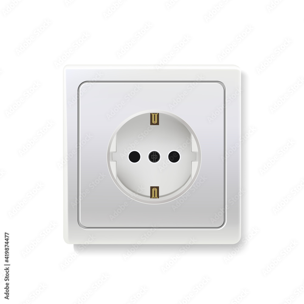 Outlet or socket. Electric power connector for plugs or power at home vector illustration. Household plastic device for energy and light production isolated on white background Outlet or socket. Electric power connector for plugs or power at home vector illustration. Household plastic device for energy and light production isolated on white background