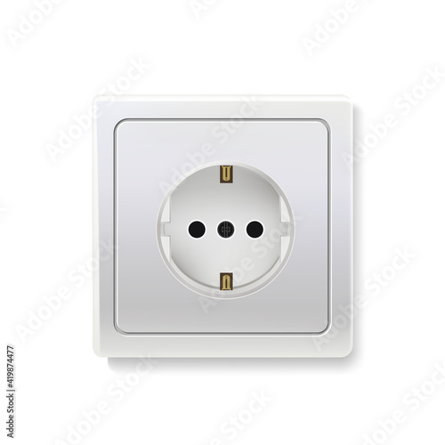 Outlet or socket. Electric power connector for plugs or power at home vector illustration. Household plastic device for energy and light production isolated on white background