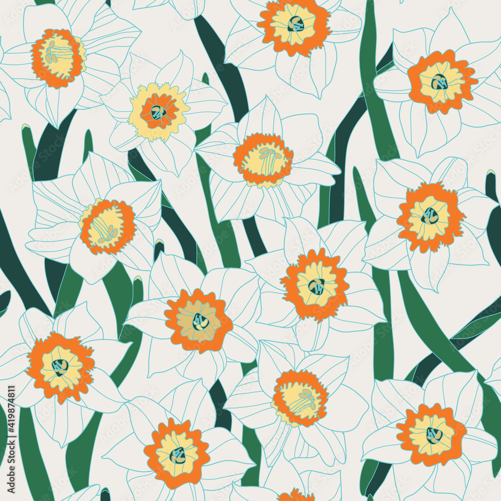 seamless pattern with narcissus flowers